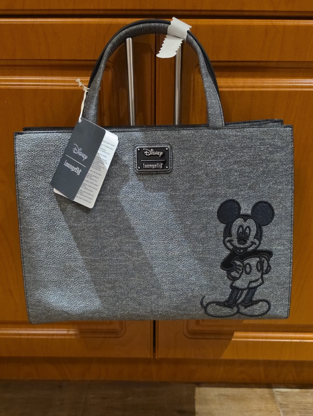 NWT: Loungefly Disney Mickey Mouse Gray Denim Convertible Handbag